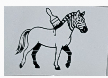Eight labels printed on a Zebra printer, animating the Stripy Horse logo being painted stripe by stripe